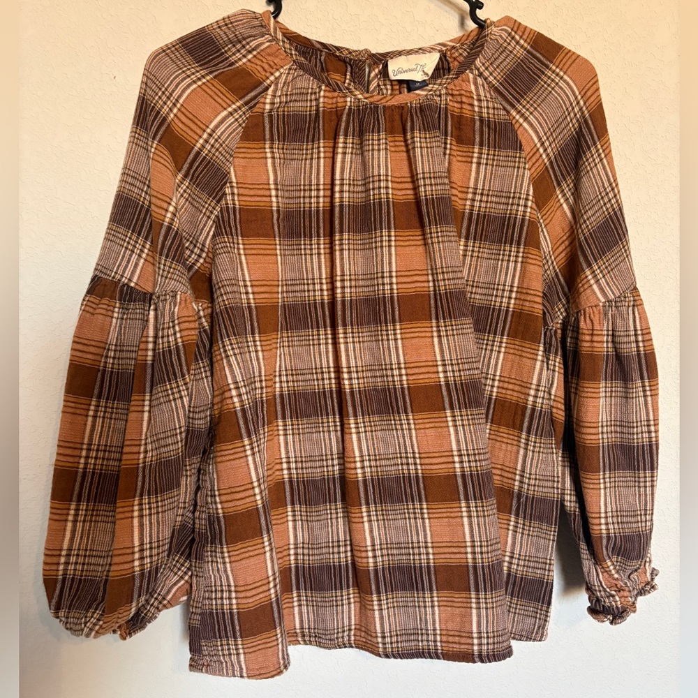 Universal Thread Plaid Blouse in Brown and Tan